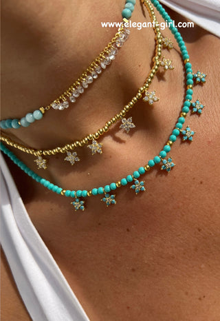 BLUE MIAMI FLOWERS BEADS NECKLACE