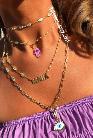 STARS PEARLS X DOUBLE SIDE EYE CHOKER BLUE