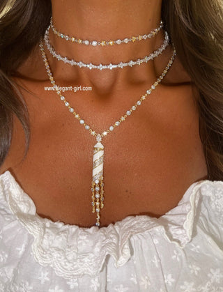 WHITE MAGICAL STARS MOON SOLITAIR NECKLACE