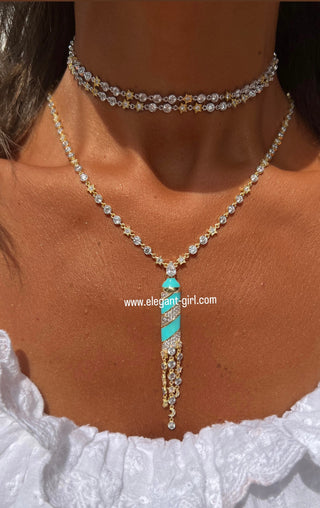 TIFFANY BLUE MAGICAL STARS MOON SOLITAIR NECKLACE