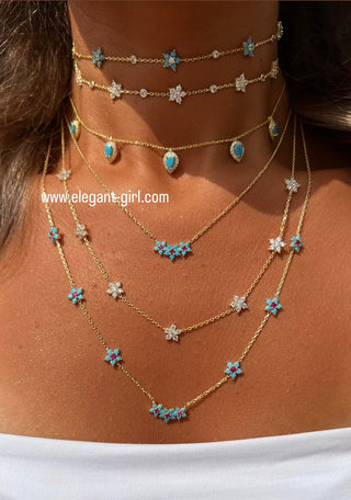 TURQUOISE RUBY  FULL FLOWER NECKLACE