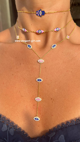 NAVY PURPLE LONG EYES NECKLACE