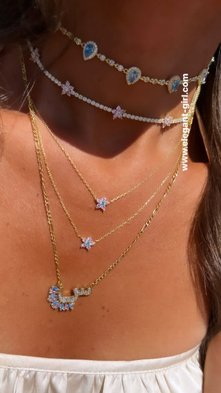 ELEGANT PINK AQUA FLOWER NECKLACE