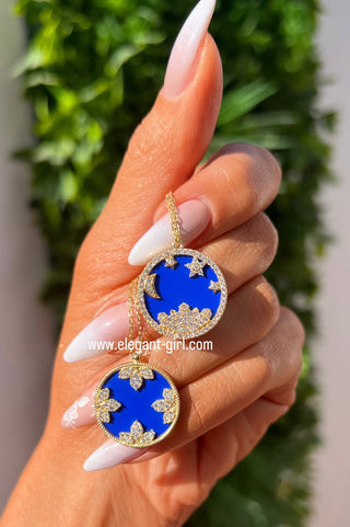 NAVY MAGICAL SUN MOON STARS  NECKLACE