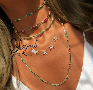 LONG LINK WITH GREEN SOLITAIRE STONES NECKLACE