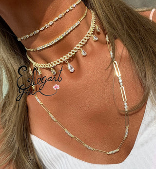 LONG LINK WITH WHITE SOLITAIRES STONES NECKLACE
