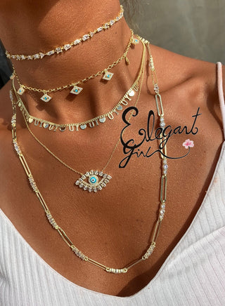 LONG LINK WITH WHITE SOLITAIRES STONES NECKLACE