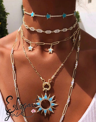 LONG LINK WITH WHITE SOLITAIRES STONES NECKLACE