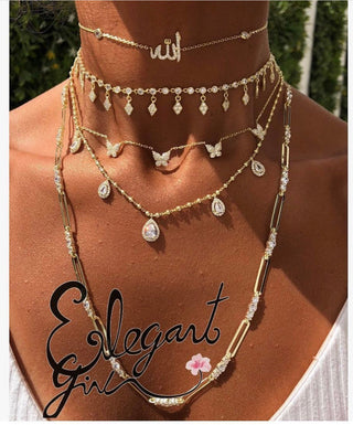 LONG LINK WITH WHITE SOLITAIRES STONES NECKLACE