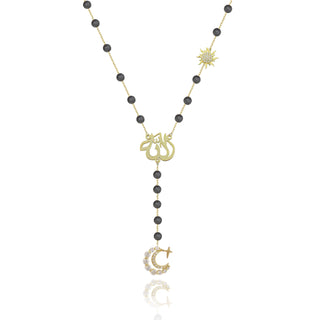 RIVER GRAY STONE SUN MOON ALLAH LONG NECKLACE