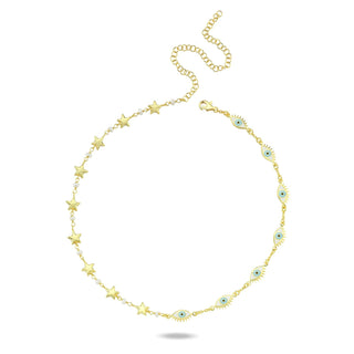 STARS PEARLS X DOUBLE SIDE EYE CHOKER BLUE