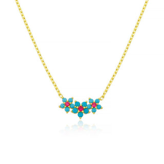 TURQUOISE RUBY THREE FLOWER NECKLACE