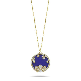 NAVY MAGICAL SUN MOON STARS  NECKLACE