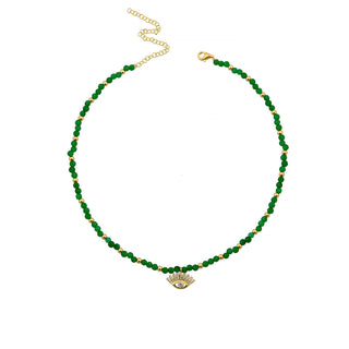 GREEN SANTORINI EYE BEADS NECKLACE