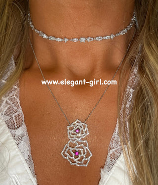 SILVER DOUBLE ART FLOWER NECKLACE
