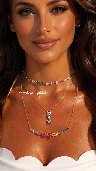 Rainbow Trinity Halo Necklace - ELEGANT GIRLS
