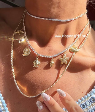 BEACH CHARMS GOLD TENNIS NECKLACE