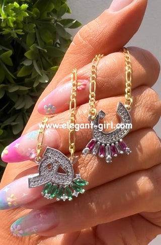 SPECIAL ARABIC LETTERS GREEN  MARQUISE NECKLACE