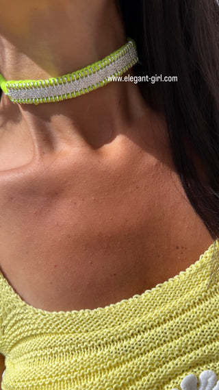 WOVEN GEM NEON YELLOW CHOKER