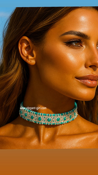 WOVEN GEM TIFFANY WITH TURQUOISE STONES CHOKER