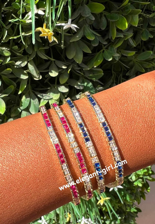 PRINCESS CUT SUPPHIRE X WHITE TENNIS BRACELET