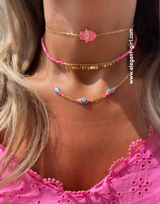 BARBIE PINK HAMSA HAND CHOKER