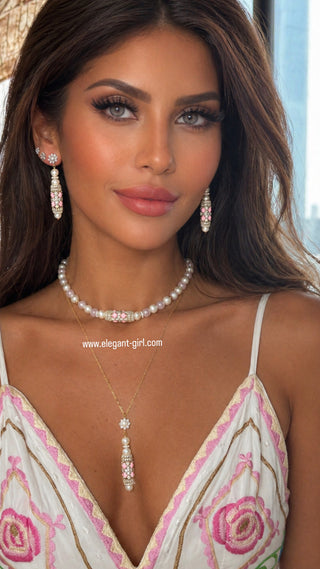 IMPERIAL WHITE PEARLS PINK NECKLACE - ELEGANT GIRLS