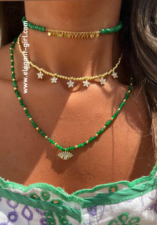 GREEN SANTORINI EYE BEADS NECKLACE