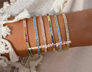 RAINBOW PRINCESS CUT TENNIS BRACELET