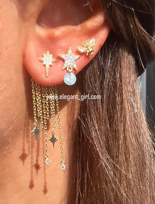 STARS STUD LONG CHARMS EARRING