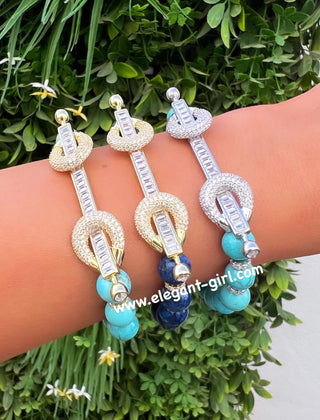 THE POWER SILVER TURQUOISE  BAGUETTE BRACELET
