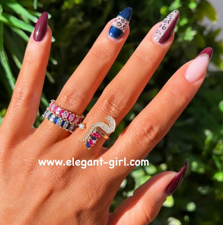 ARABIC LETTERS SAPPHIRE X RUBY MARQUISE RING