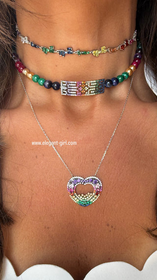 Amora Rainbow Heart Necklace - ELEGANT GIRLS