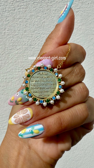 Ayat Al Kursi Emerald-Aqua Pearl Necklace
