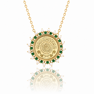 Saudi Coin Emerald Pearl Necklace