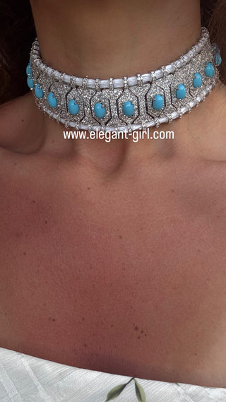 WHITE THREAD TURQUOISE STONES CHOKER