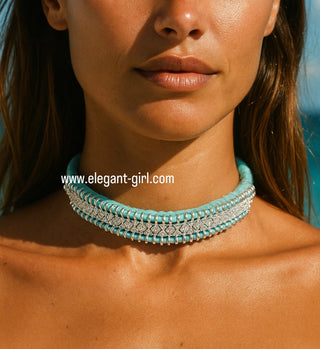 WOVEN GEM LIGHT BLUE CHOKER