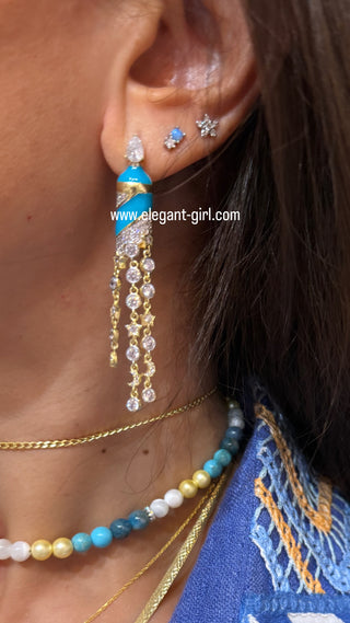 TIURQUOISE  MAGICAL STARS MOON SOLITAIR EARRING - ELEGANT GIRLS
