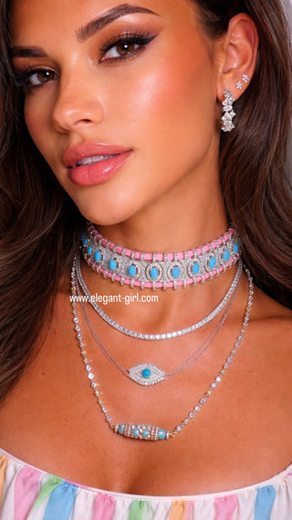 PINK THREAD TURQUOISE STONES CHOKER