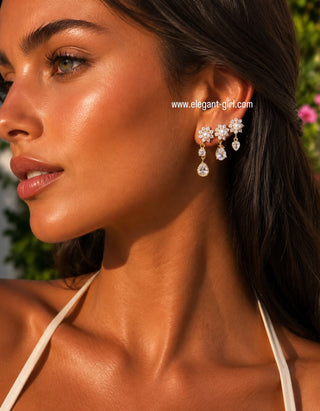 PEARL FLOWER SOLITAIRE TEAR DROP EARRING