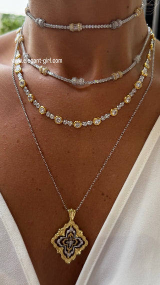 Lumière gold choker necklace worn on neck with diamond details by Elegant Girl