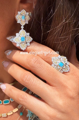 Regal turquoise double earrings with gold diamond detailing by Elegant Girl