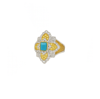 Luxury turquoise ring with gold diamond design and regal style by Elegant Girl