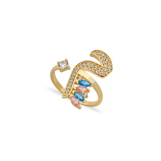 ARABIC LETTERS PINK X AQUA MARQUISE RING