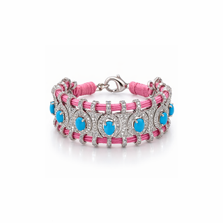 PINK THREAD TURQUOISE  STONES BRACELET
