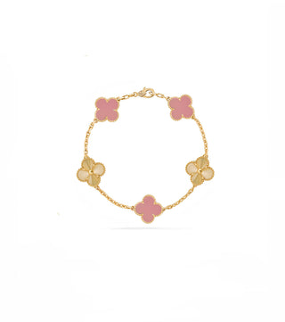 GOLD PINK 5 FLOWER BRACELET