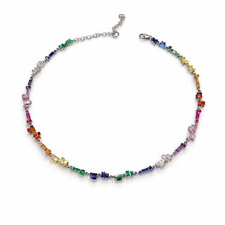 RAINBOW FIRE BAGUETTE SILVER CHOKER - ELEGANT GIRLS