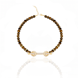 Tiger eye beaded necklace with gold diamond clasp in luxury design by Elegant Girl