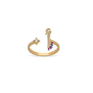 ARABIC LETTERS SAPPHIRE X RUBY MARQUISE RING