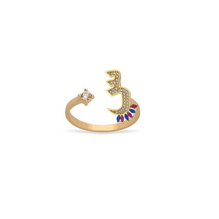 ARABIC LETTERS SAPPHIRE X RUBY MARQUISE RING